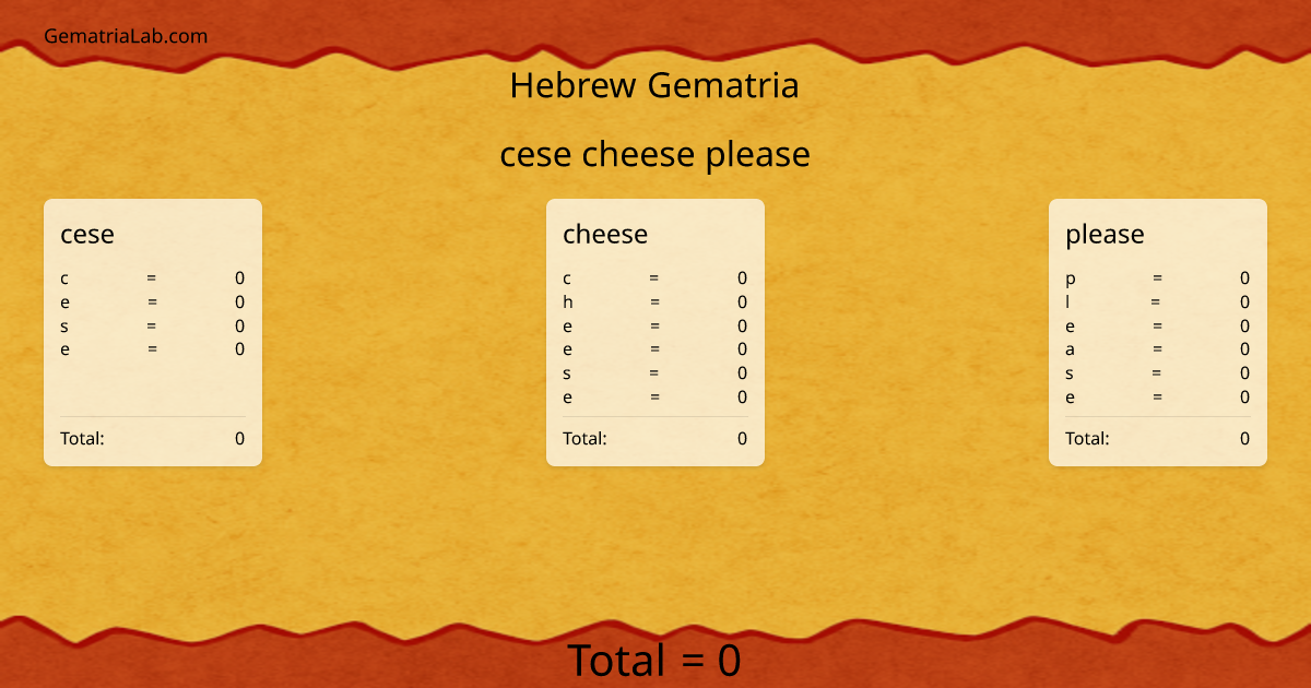 cese cheese please in hebrew Gematria